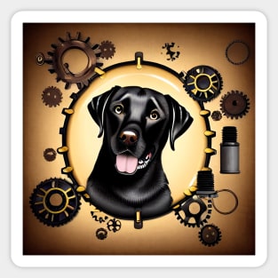 Steampunk Black Lab and Broken Gears Sticker